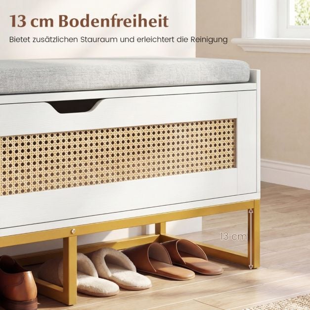 Coast Schuhbank - Rattan - Sitzkissen - 100 x 35 x 44 cm - Weiß