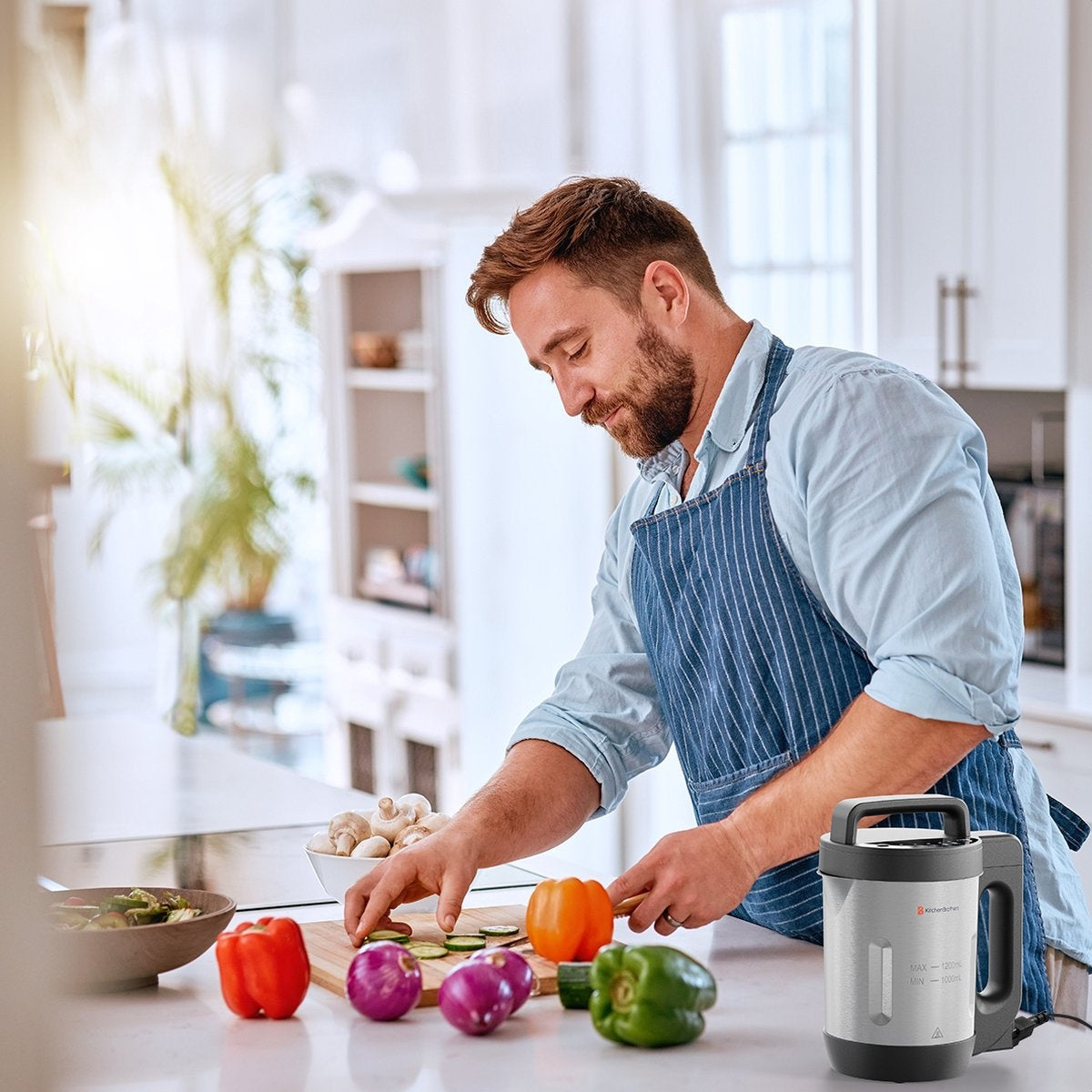 KitchenBrothers Suppenzubereiter - Mixer - bis zu 800W - 1.2L - Edelstahl/Schwarz