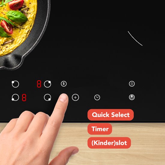 KitchenBrothers Induktionskochfeld - Freistehendes Induktionskochfeld - 60 cm - 4 Zonen - 1 Phase - bis zu 2400W - Silber/RVS