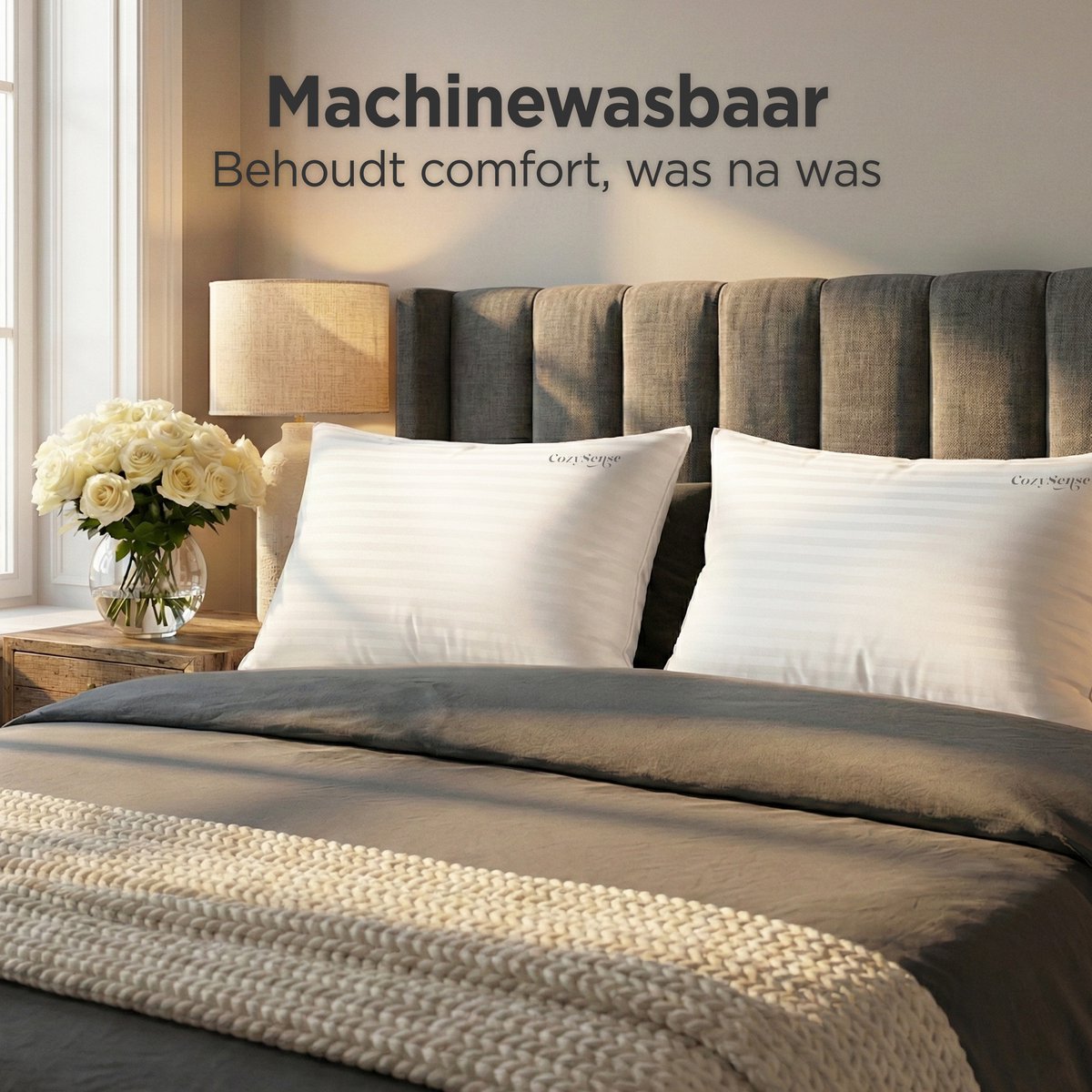 CozySense Kissen-Set, 2er-Pack – 50 x 70 cm – Weiß – Baumwollbezug – Weiche Mikrofaserfüllung