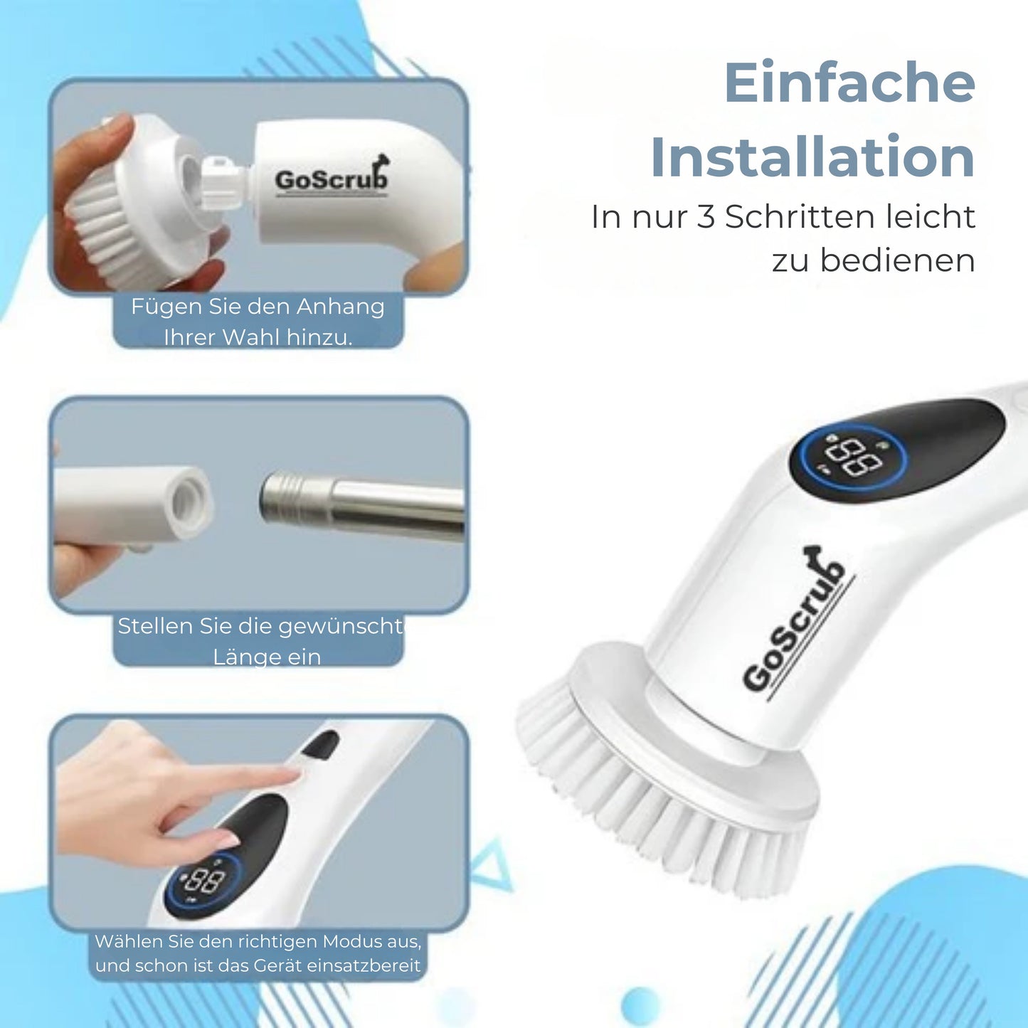 GoScrub® Elektrische Reinigungsbürste Cleaning King V2 - Für Bad oder Küche - Mit Griff - 9 Aufsätze
