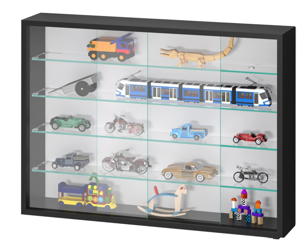 VDD Vitrine – Wandvitrine mit Schiebetüren – 75 x 55 x 14 cm – Schwarz