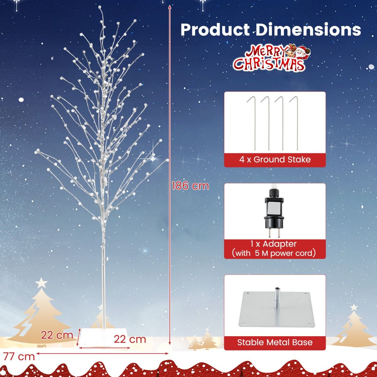 Coast LED-Lichtbaum Birkenbaum - 155 cm - Warmweiß - Metallständer - Für Innen & Außen - Silber
