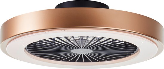 Brilliant Slimline - Deckenventilator - Mit Beleuchtung - LED 40W - 3000K-6500K - Dimmbar - Schwarz mit goldener Blende - Sehr leise