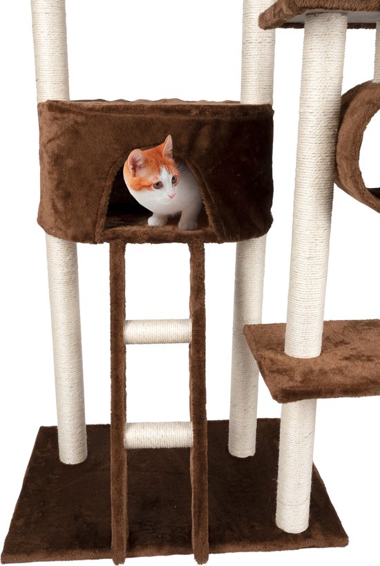 maxxpro Cat Post - Katzenspielzeug - 165 CM - Katzenpfosten - mit Katzenhaus und Katzentunnel - für große und kleine Katzen - Sisal - Braun