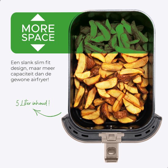Bourgini Slimfit Airfryer XL Beige - Heißluftfritteuse - 5 Liter - 1500W - PFAS frei