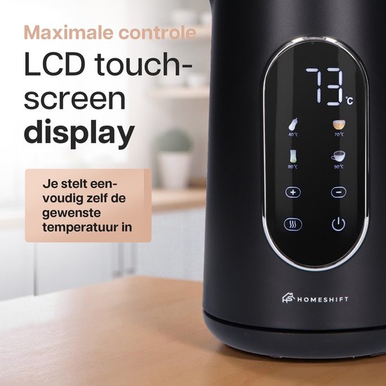 HomeShift® Wasserkocher mit Temperaturregelung – Warmhaltefunktion – doppelwandig – elektrisch – 1,7 Liter – 2200 W – Schwarz / Holz
