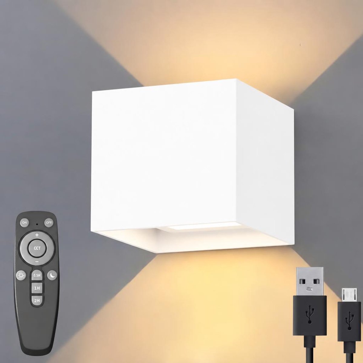 Luminize Wiederaufladbare Wandleuchte mit Fernbedienung – Weiß – 10 x 10 x 8 cm