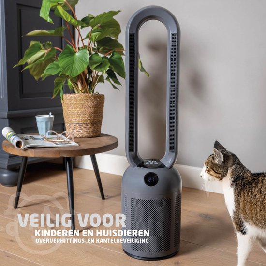 BREND BR-2243 Heizlüfter ohne Lamellen - 2200 Watt - Lamellenlos - LED-Anzeige - Timer - Oszillation - Sicher für Kinder und Haustiere - Dunkelgrau