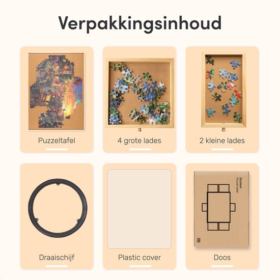 Drehbares Puzzlebrett mit Aufbewahrungssystem - 6 Schubladen - 1500 Teile - Holz - Puzzletisch - Puzzlebrett - Puzzlemappe - Puzzleteller - inkl. Schutzhülle - Puzzle - Matte - Koffer - Sortierschalen