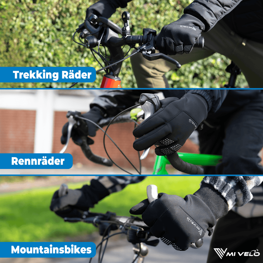 MiVelo Winddichte & Wasserabweisende Fahrradhandschuhe - Unisex - Schwarz - Größe M