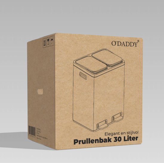 O'DADDYÂ® Mülleimer Abfalltrennung - 30 Liter - Softclose-Doppelfächer - Mülleimer - Mülleimer - Treteimer - Mülleimer - Mülleimer 2x 15L Fassungsvermögen - inkl. Müllbeutel - Kompaktes Design - Metall - Schwarz