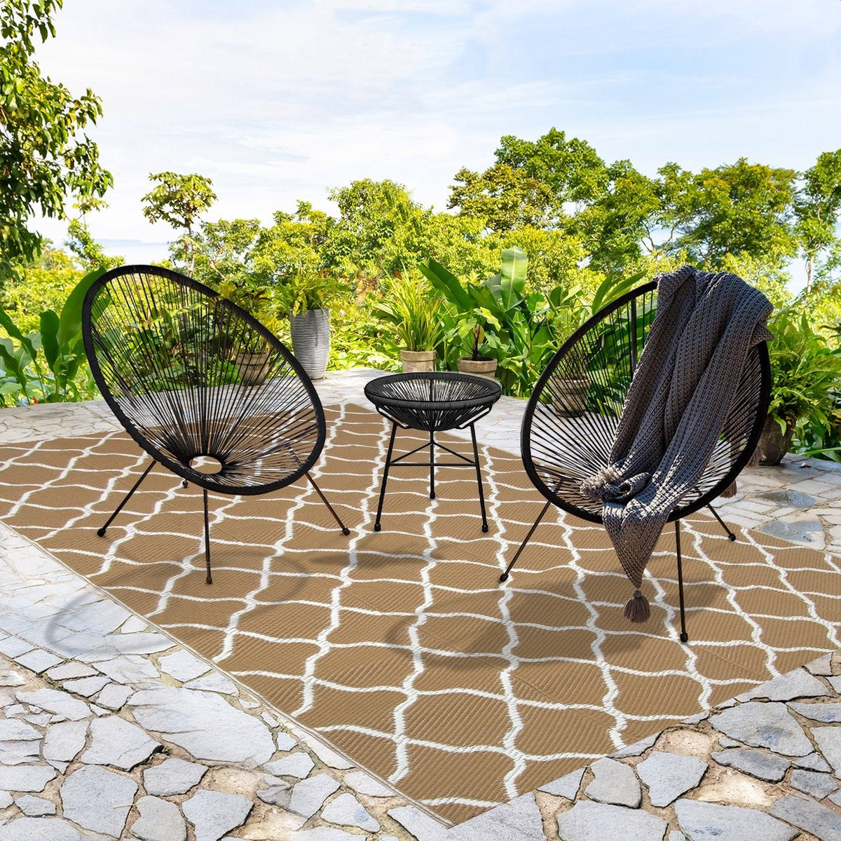 LifeGoods - Acapulco Bistro Set - 3-tlg. - Gartenset mit Beistelltisch - Schwarz