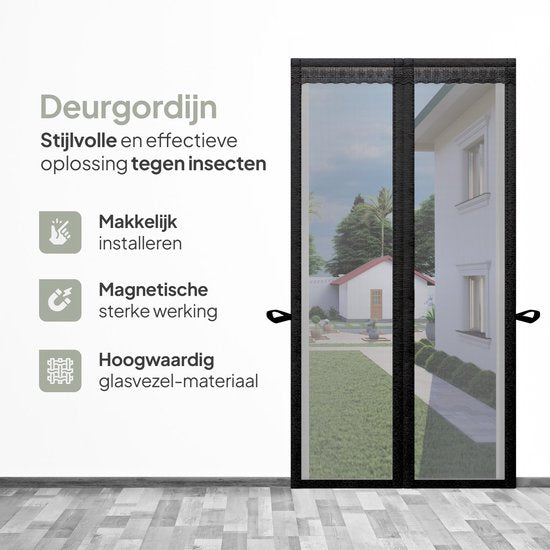 O'DADDY® Türvorhang Deluxe FIBER - Magnetischer Fliegenvorhang - Für neue und Standardtüren - Einfache Installation - Türgitter Schwarz - 92x220 cm