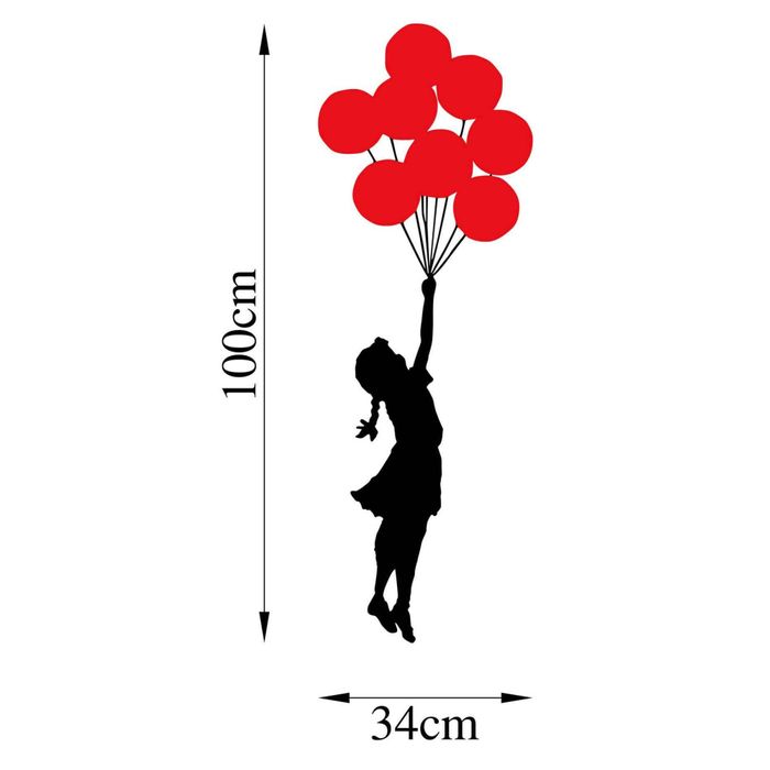 Wallity Wall Banksy - Wanddekoration aus Metall - Mädchen mit Luftballons - Rot/Schwarz - 34cmx1.5mmx100xcm