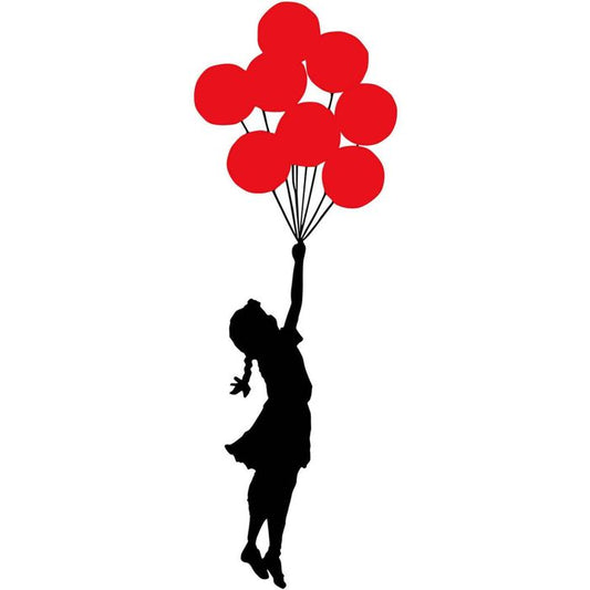 Wallity Wall Banksy - Wanddekoration aus Metall - Mädchen mit Luftballons - Rot/Schwarz - 34cmx1.5mmx100xcm
