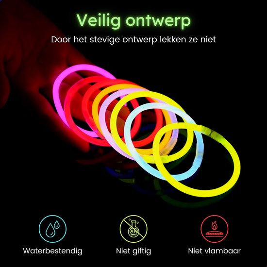 Partizzle 300 Stück Glow in the Dark Sticks - Extra Thick - Incl. Glowsticks Connectors - Breaking Sticks - Neon Karneval Party Artikel - Geburtstag Neujahr Party Dekorationen - 7 Farben