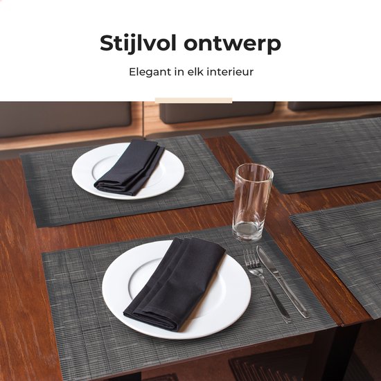 Castagnola Tischsets - Kunststoff Tischsets - Untersetzer - Tischsets Kunststoff und PVC - 6 Stück - 45 x 30 cm - Schwarz