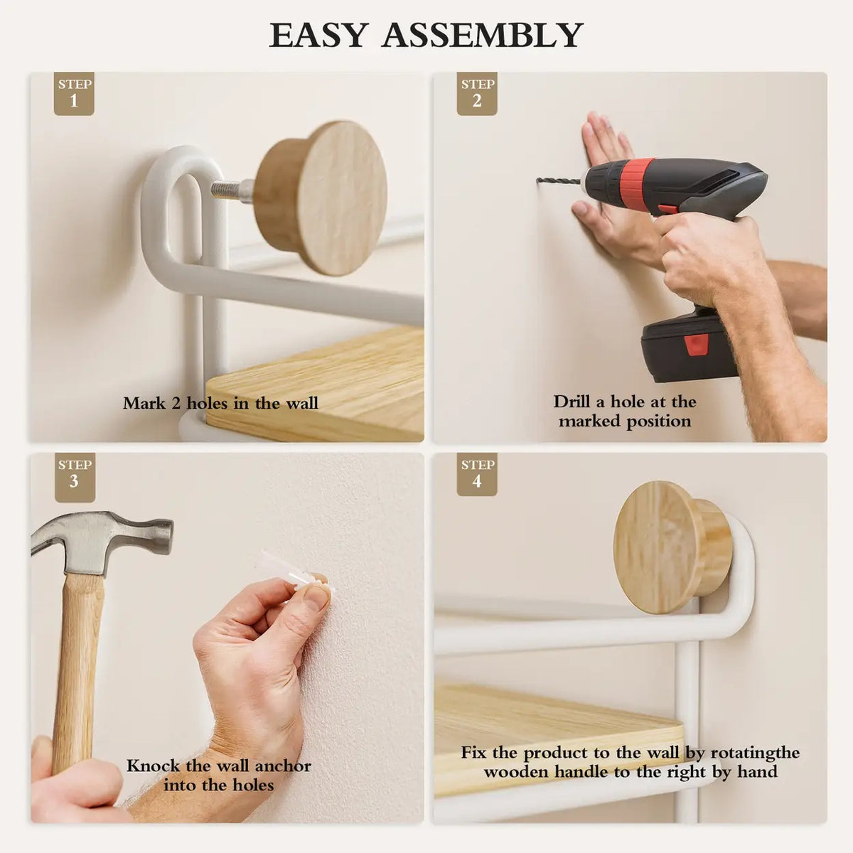KAPANOU Wandregal mit 5 Haken – Weiß