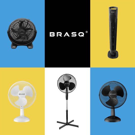 BRASQ Stativventilator - 40 cm - Schwarz - Mit Fernbedienung - Timer - Schlafmodus - Höhenverstellbar - Leiser Ventilator - 40 Watt