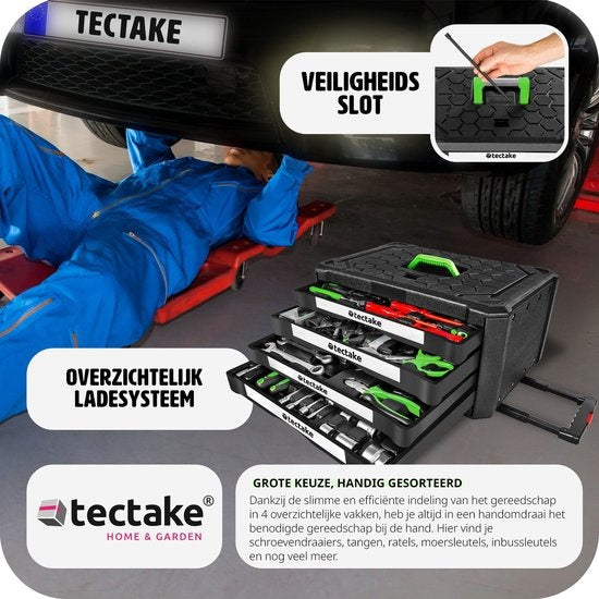 Tectake Werkzeugkoffer - 200-teilig - 4 Schubladen - Trolley - Schwarz