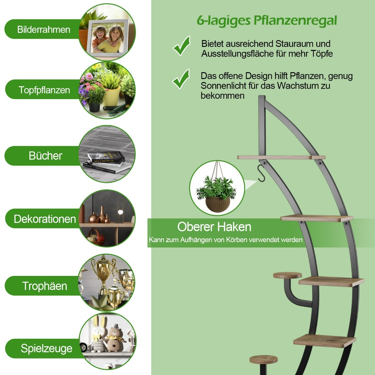 Coast 7-stufiger hoher Metall-Pflanzenständer ??gebogenes halbmondförmiges Leiter-Pflanzenregal