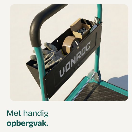VONROC Plattformwagen - klappbar - Tragfähigkeit max. 300 kg - große Ladefläche 90x60 cm - Transportwagen - inklusive Zurrgurte