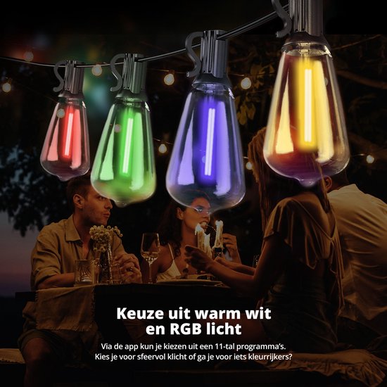 FlinQ Smart Light String Premium - LED-Lichtgirlande für den Außenbereich - Gartenbeleuchtung 15 Meter langes Kabel - Girlande mit RGB-Lichtern - Stimmungslichter / Partylichter - Partylichter