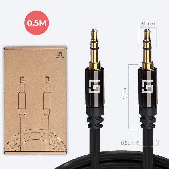 LifeGoods AUX-Kabel - Audiokabel 0,5 m - 3,5 mm - Stecker zu Stecker - Schwarz