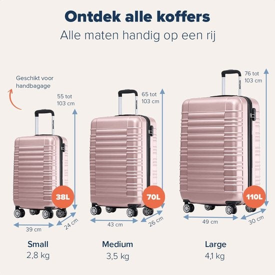 TRVLMORE - Koffer - Handgepäck - 54x36x20cm - 38L - Rose gold
