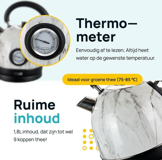 MOA Retro-Wasserkocher Weißer Marmor 1,8 Liter - Elektrisch - Limitierte Auflage - EK3TM