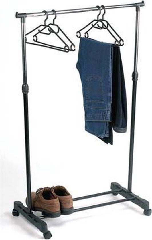 Perel Kleiderständer auf Rädern, 1 Stange, höhenverstellbar bis 165 cm, 80 x 43 x 165 cm, Tragfähigkeit 15 kg, Metall