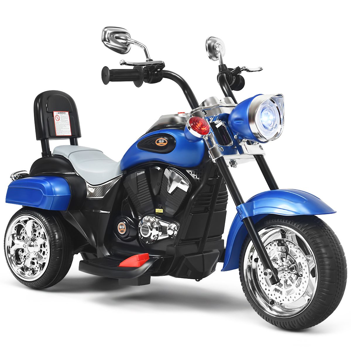 Coast Elektromotorrad für Kinder – Chopper-Stil – Verstellbarer Scheinwerfer – Musikfunktion – Blau und Schwarz – 91 x 48 x 64 cm