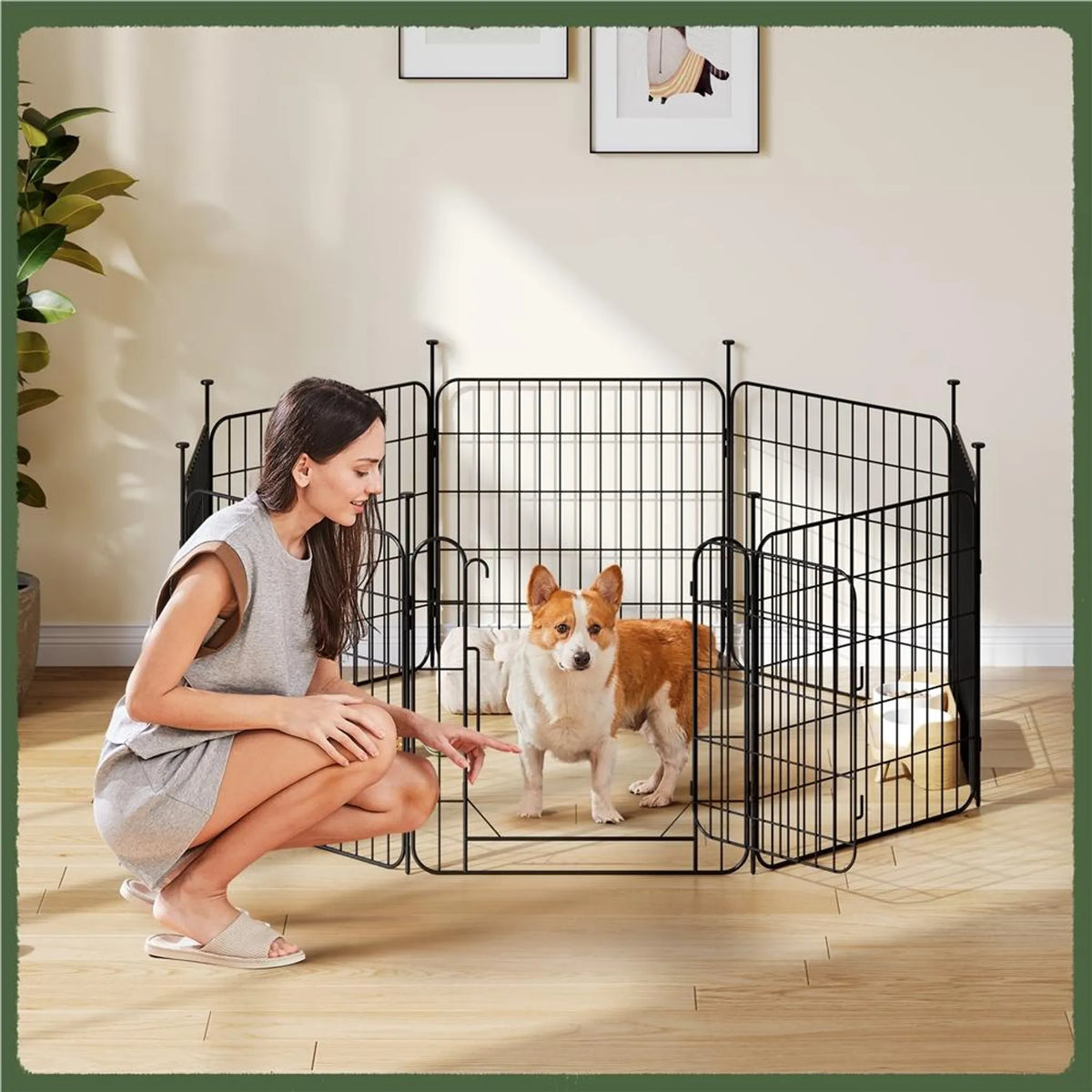 Yaheetech – Sicherer und flexibler Hundepark mit 8 Elementen, 60 cm – Mattschwarz – Metall