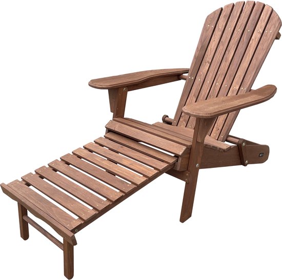 AXI Alexa Adirondack Stuhl Coffee – Mit Fußhocker – Loungesessel aus Holz mit Armlehnen – Zusammenklappbar – Hohe Rückenlehne – Gartenstuhl – 147 x 78,5 x 89 cm – 100 % FSC-zertifiziertes Hemlock-Holz