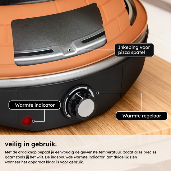 Pizzaofen - Grill und Pizzaofen in einem - Pizza Gourmet - Pizzaofen - Gourmet-Set - Gourmet - Bis zu 300°C - Extra langes 2-Meter-Kabel - Grillplatte - Saaf