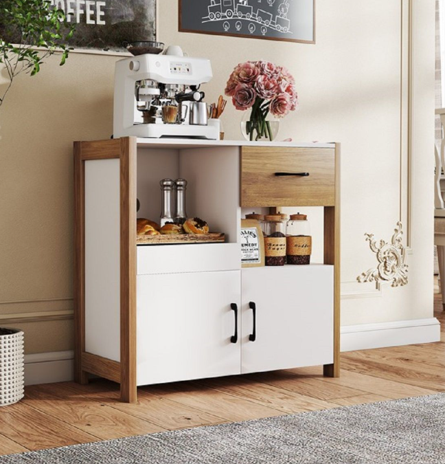 Coast Sideboard mit 2 Türen und einer Schublade – Weiß – 82 x 40 x 81 cm – Ausziehbare Ablage, modern-ländlicher Stil