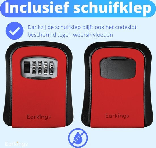 Schlüsseltresor - Schlüsseltresor mit Code für draußen - Schlüsseltresor für die Wandmontage - Earkings Schlüsseltresor mit Zahlenschloss Rot