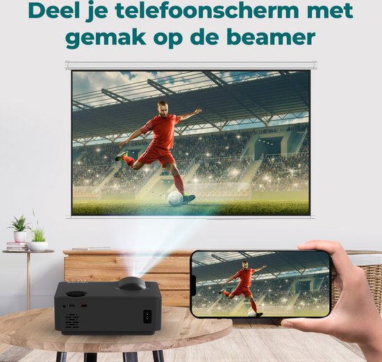 Spoused Beamer - Full-HD - 11.000 Lumen - Streaming von Ihrem Telefon mit WiFi - Mini-Beamer - Schwarz