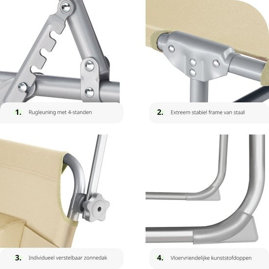tectake - Liege, robust, verstellbar, Stahlgestell mit Sonnenschirm, 4-fach verstellbare Rückenlehne inklusive Kissen, Strandkorb Ideal für Garten, Pool, Camping- beige - 68 x 190 x 28 cm