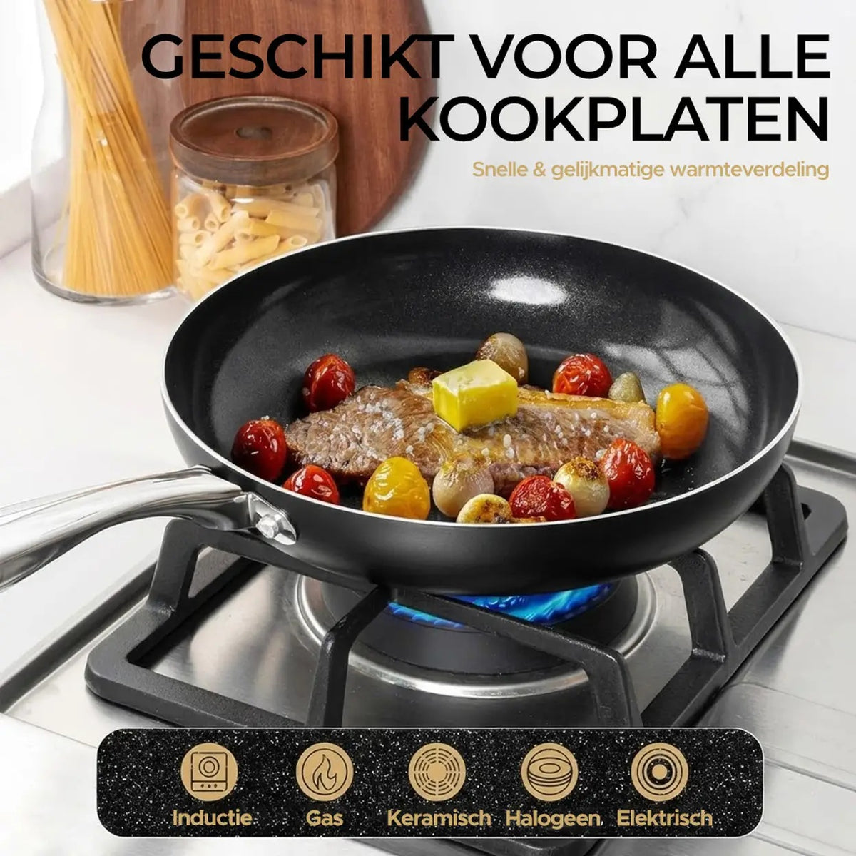 Michelangelo Keramik-Bratpfanne mit Deckel – 8 Zoll – Schwarz