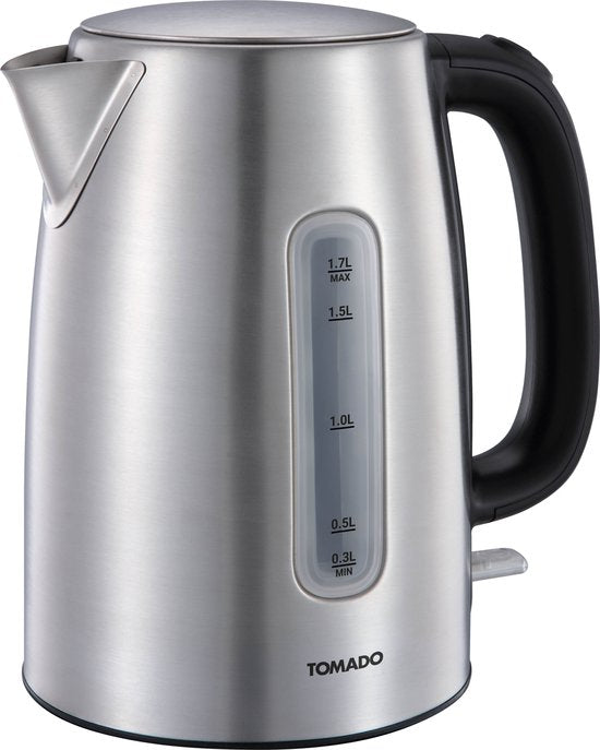 Tomado TWK1709S - Edelstahl-Wasserkocher - 1,7 Liter Fassungsvermögen - 2200W - Kalkfilter - Wasserstandsanzeige