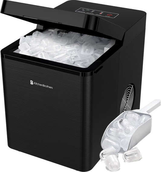 KitchenBrothers - Eiswürfelbereiter - Segelreinigungsfunktion - 15kg/24h - Edelstahl - Schwarz