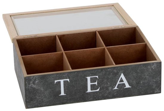Daily Home Teedose, schwarz, 6 Fächer, MDF, Glas, zur Aufbewahrung von Teebeuteln