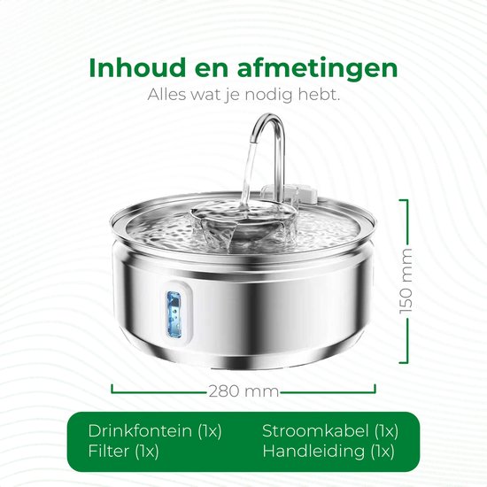 Selectedpets Trinkbrunnen Katze Edelstahl - Katzenbrunnen - Inklusive Filter - 3,2L Fassungsvermögen