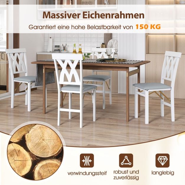 Coast 2er-Set klappbare Esszimmerstühle, Stühle ohne Armlehnen mit Lattenlehne und gepolstertem Kissen – Kautschukholz – 41 x 53 x 91 cm – Weiß