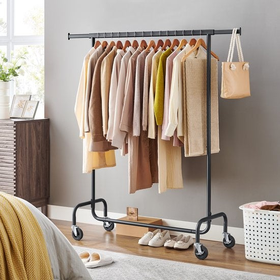 O'DADDYÂ® Kleiderständer auf Rädern - Garderobenständer - Ausziehbare Hängestange - Stabiles Design - Stabil bis zu 130kg- Metall - Schwarz
