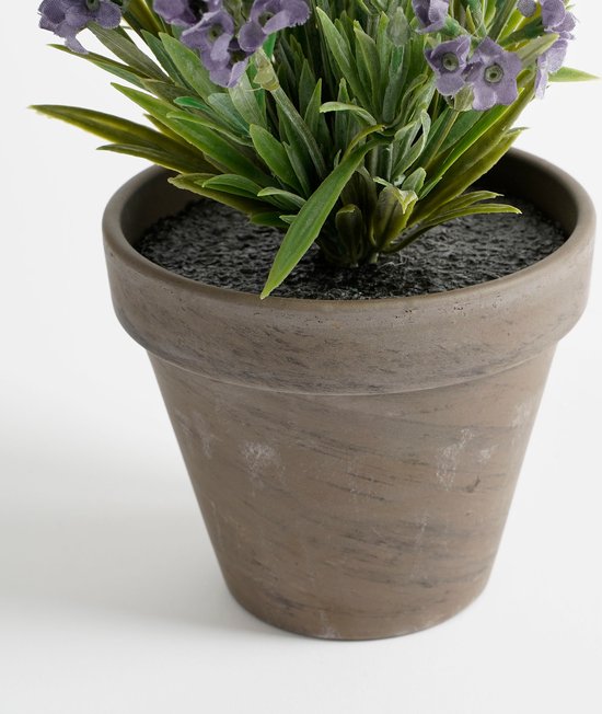 Mica Decorations Kunstpflanze Lavendula/Lavendel – grün/lila – D22 x H33 cm – grauer Topf – Zimmerpflanze – Kunstblumen