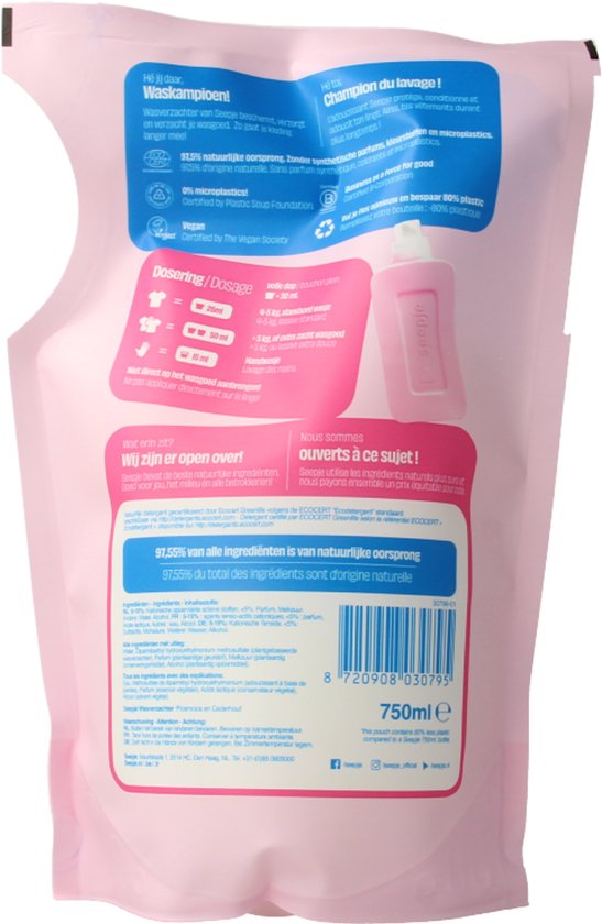 Seepje Weichspüler - Nachfüllpackung Pfingstrose und Zedernholz - 30 Waschgänge - 750 ml