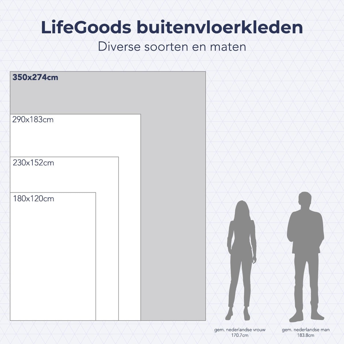 LifeGoods Outdoor-Teppich - 274x350cm - Gartenteppich - beidseitig verwendbar - Inkl. Tragetasche - Mit Muster - Beige/Weiß